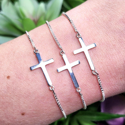 Sterling Silver Cross Bracelet, Christian Charm Bracelet
