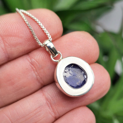 Blue Tanzanite Pendant, Sterling Silver Crystal Necklace