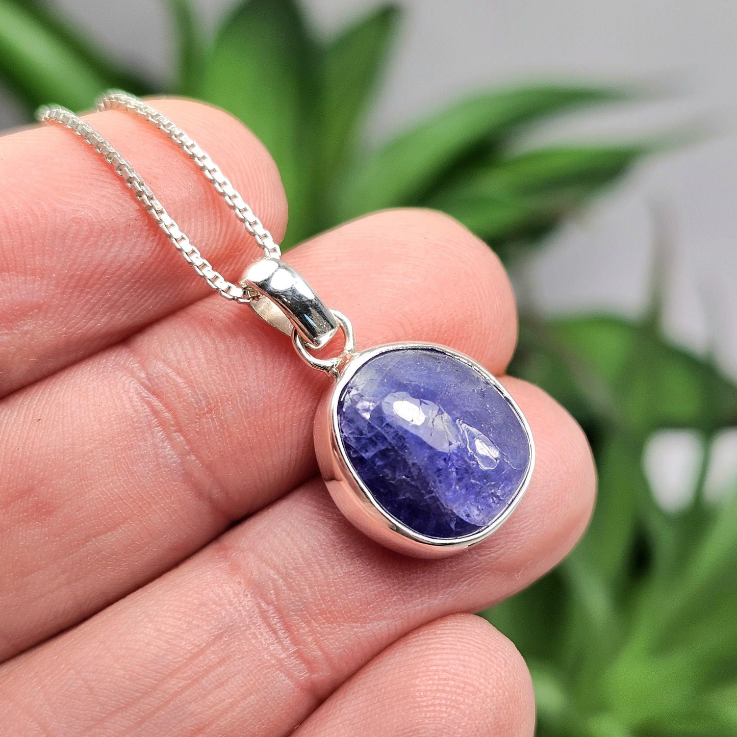 Blue Tanzanite Pendant, Sterling Silver Crystal Necklace