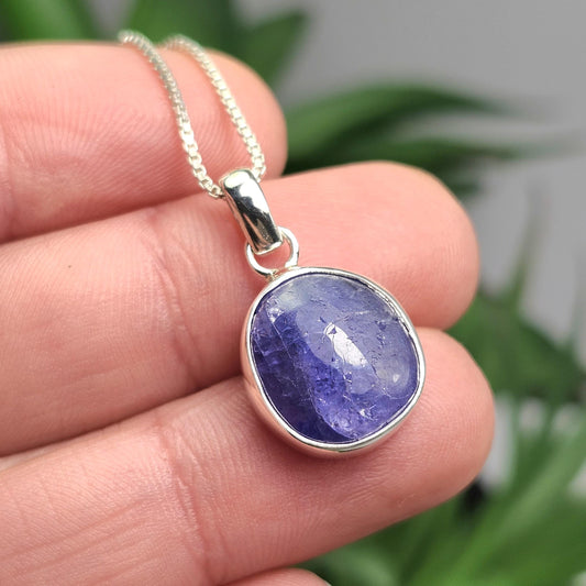 Blue Tanzanite Pendant, Sterling Silver Crystal Necklace