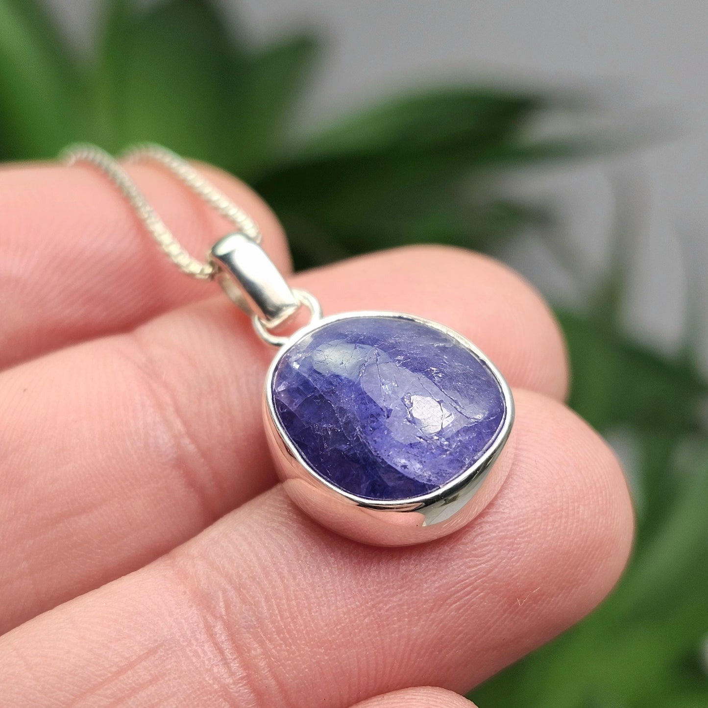 Blue Tanzanite Pendant, Sterling Silver Crystal Necklace