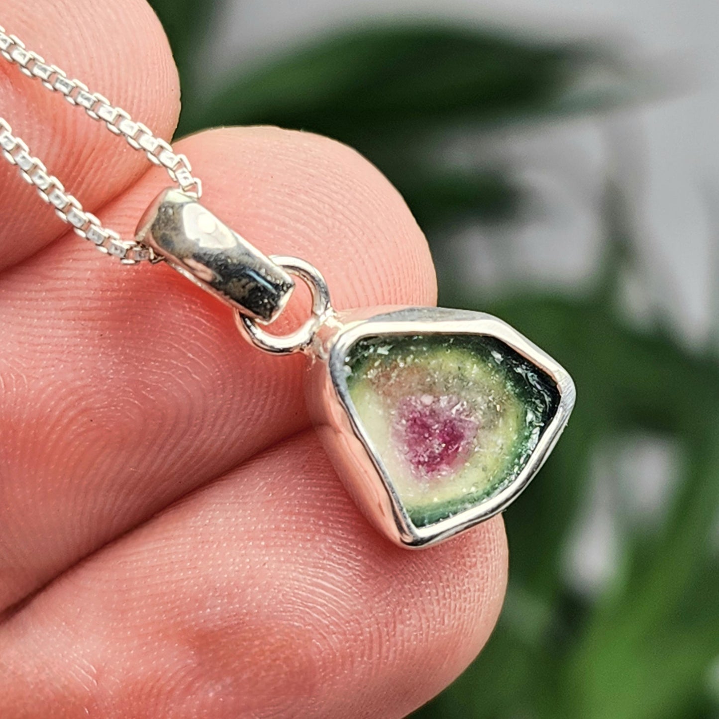 Watermelon Tourmaline Pendant, Sterling Silver Pink & Green Tourmaline Necklace