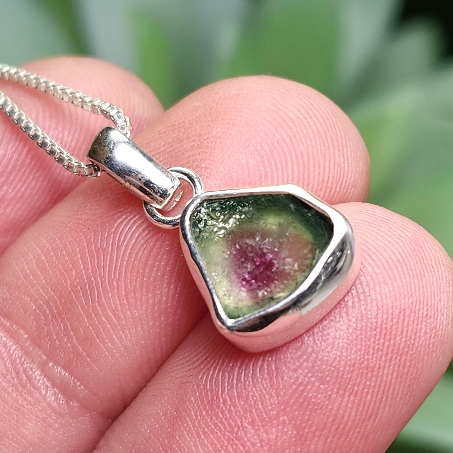 Watermelon Tourmaline Pendant, Sterling Silver Pink & Green Tourmaline Necklace
