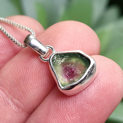 Watermelon Tourmaline Pendant, Sterling Silver Pink & Green Tourmaline Necklace
