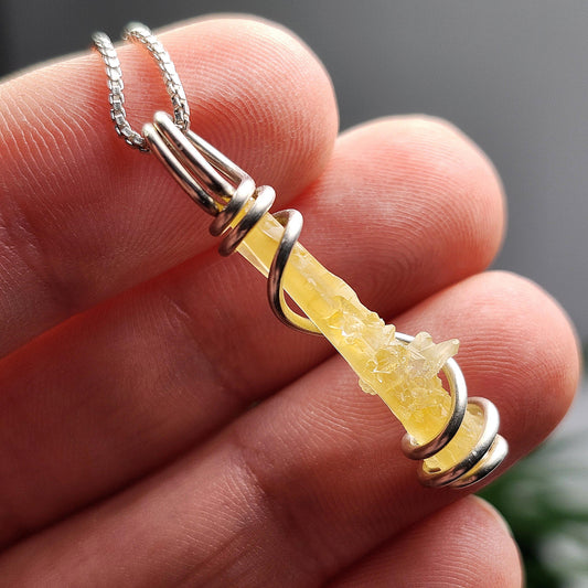 Yellow Zincite Pendant, UV Reactive Sterling Silver Zincite Crystal Necklace
