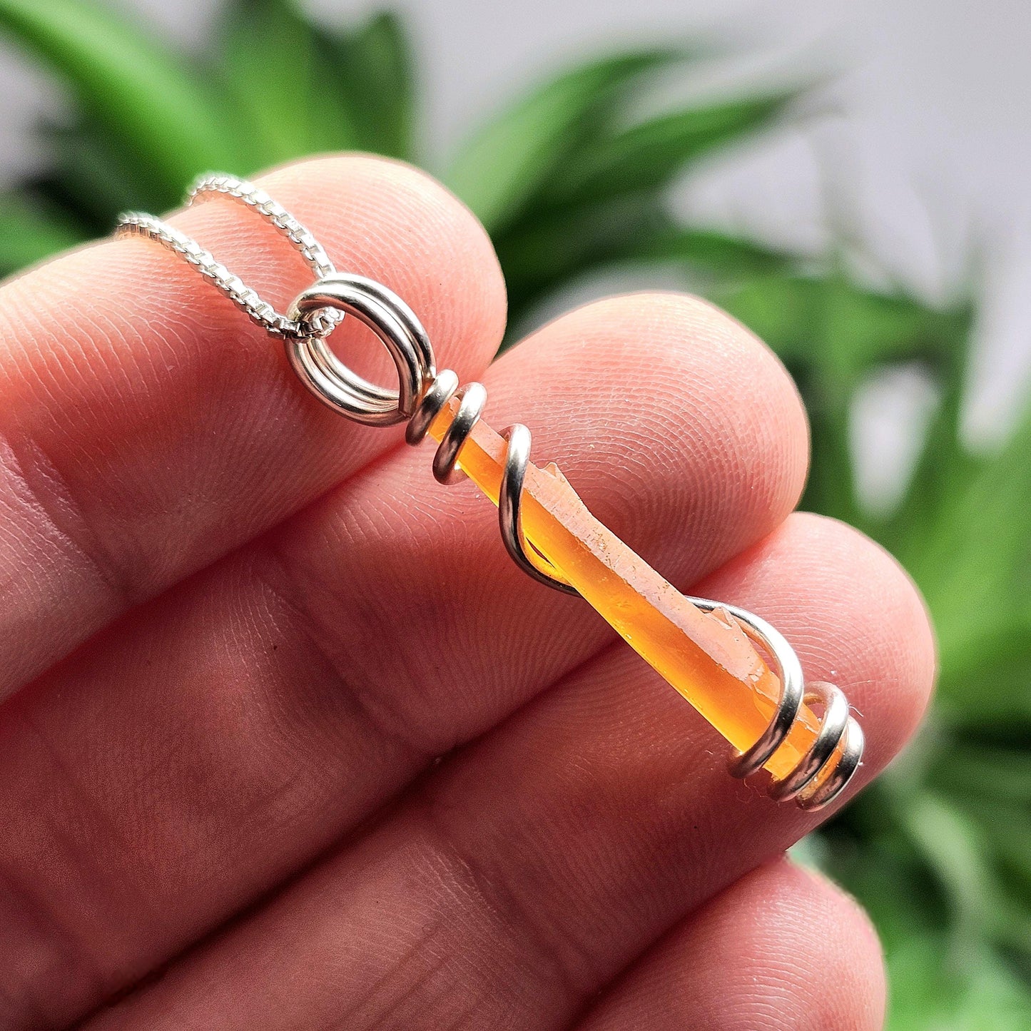 UV Reactive Orange Zincite Pendant, Sterling Silver Zincite Crystal Necklace