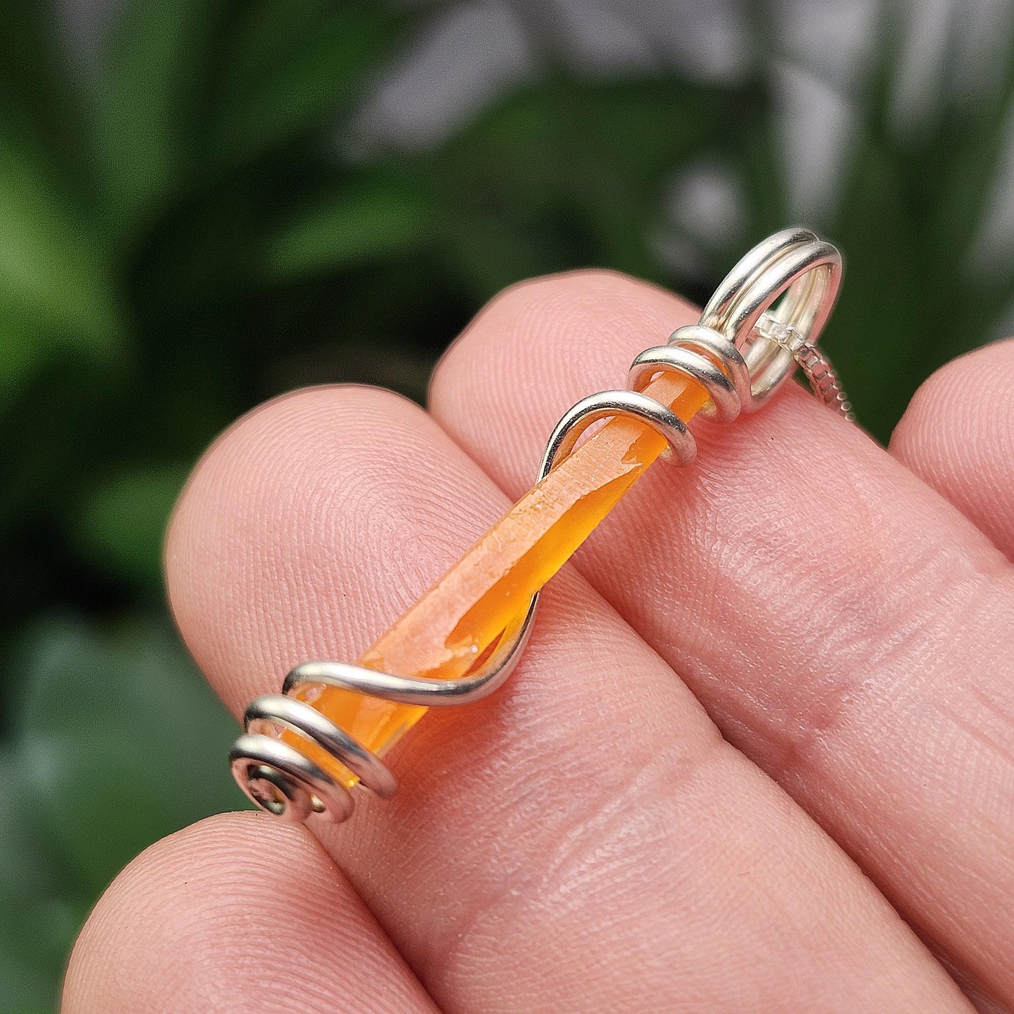 UV Reactive Orange Zincite Pendant, Sterling Silver Zincite Crystal Necklace