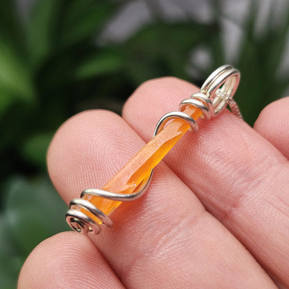 UV Reactive Orange Zincite Pendant, Sterling Silver Zincite Crystal Necklace