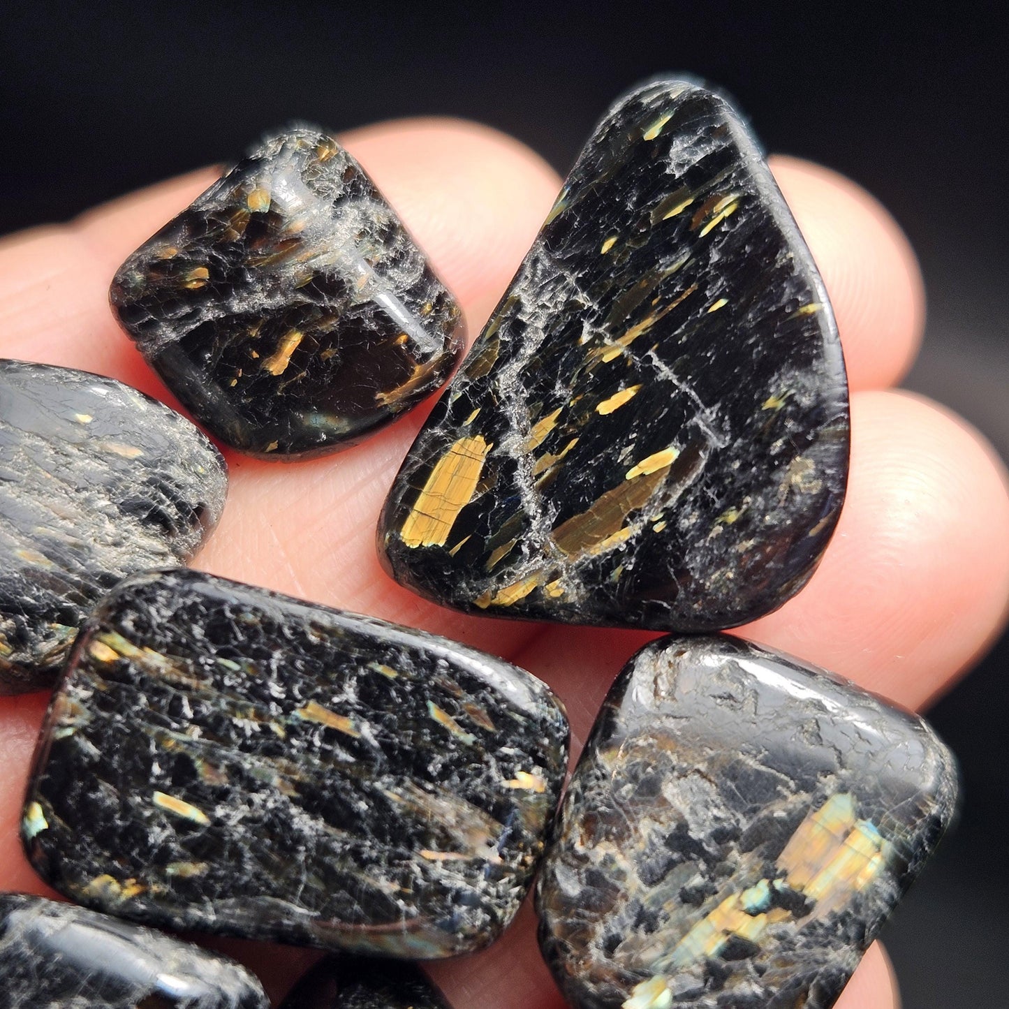 Greenland Nuummite Tumbled Stone, Authentic Nuummite Crystal
