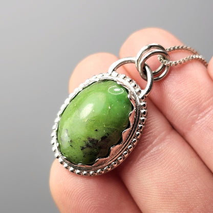 Natural Green Turquoise Pendant, Sterling Silver Turquoise Necklace
