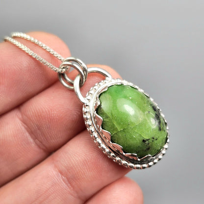Natural Green Turquoise Pendant, Sterling Silver Turquoise Necklace