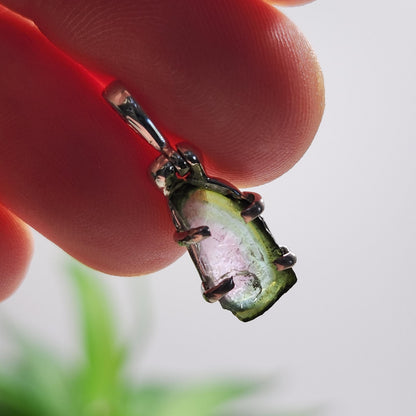 Watermelon Tourmaline Pendant, Sterling Silver Tourmaline Gemstone Necklace