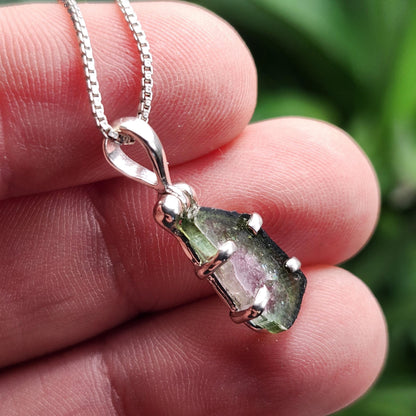 Watermelon Tourmaline Pendant, Sterling Silver Tourmaline Gemstone Necklace