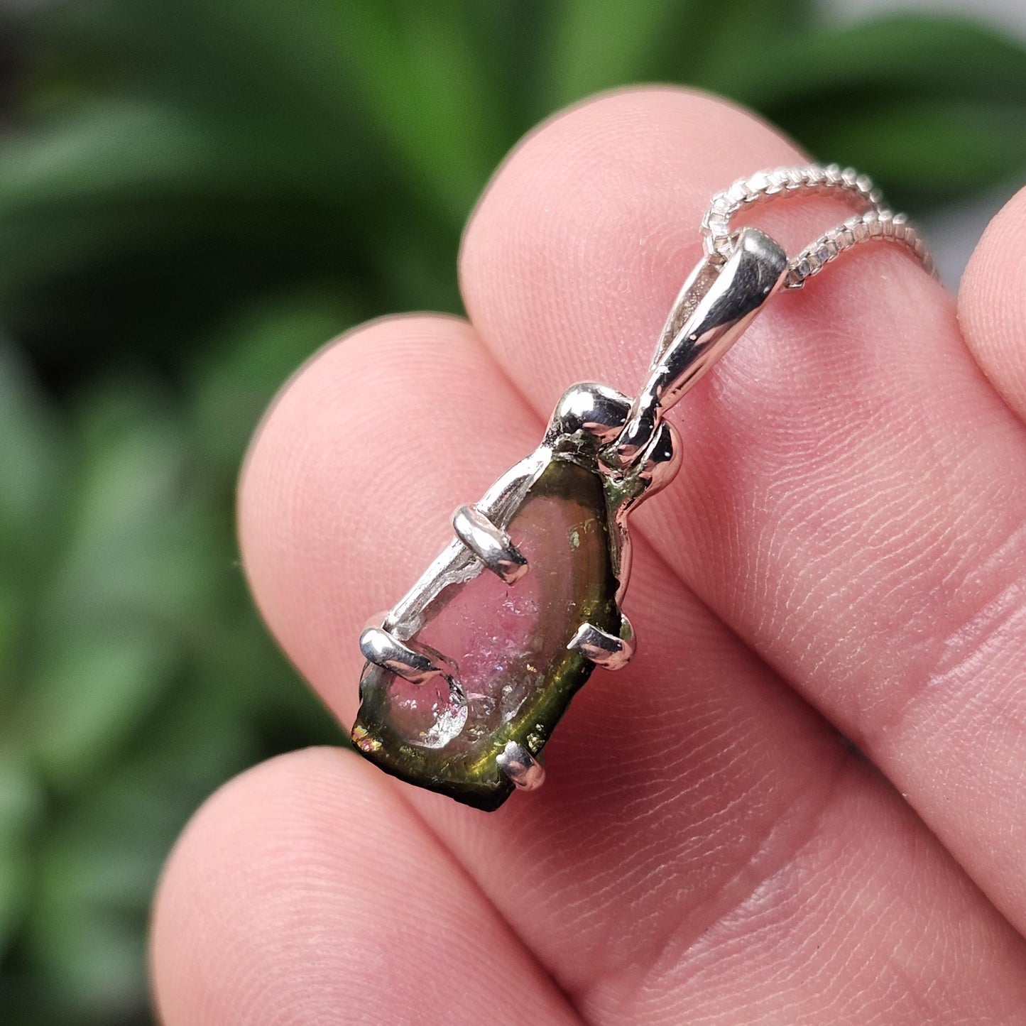 Watermelon Tourmaline Pendant, Sterling Silver Tourmaline Gemstone Necklace