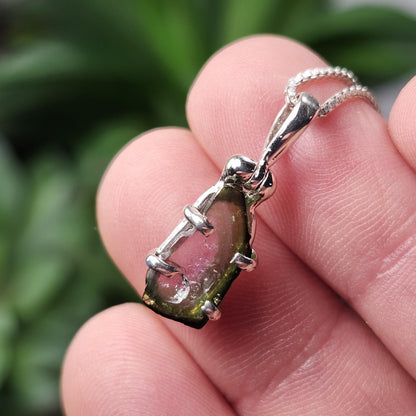 Watermelon Tourmaline Pendant, Sterling Silver Tourmaline Gemstone Necklace