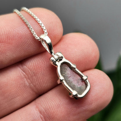 Watermelon Tourmaline Pendant, Sterling Silver Tourmaline Gemstone Necklace