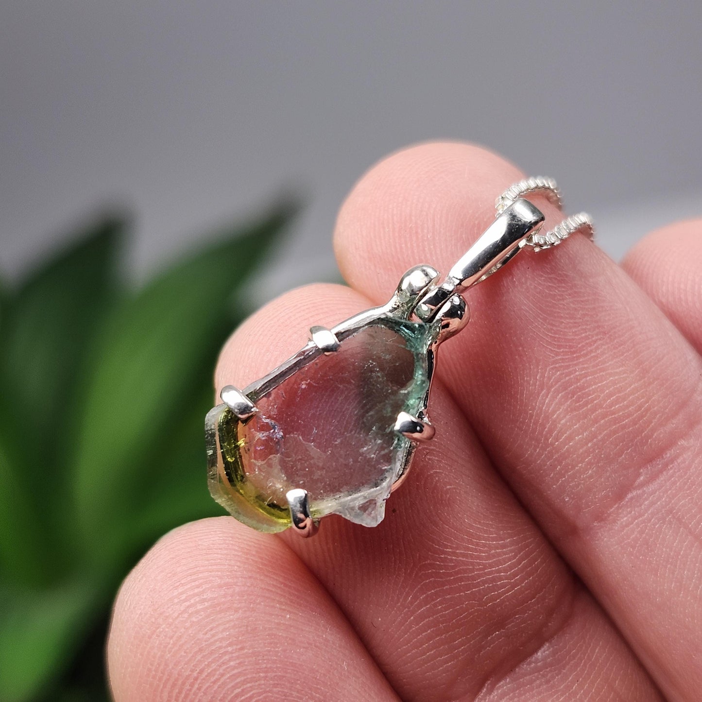 Blue Green Tourmaline Pendant, Sterling Silver Watermelon Tourmaline Gemstone Necklace