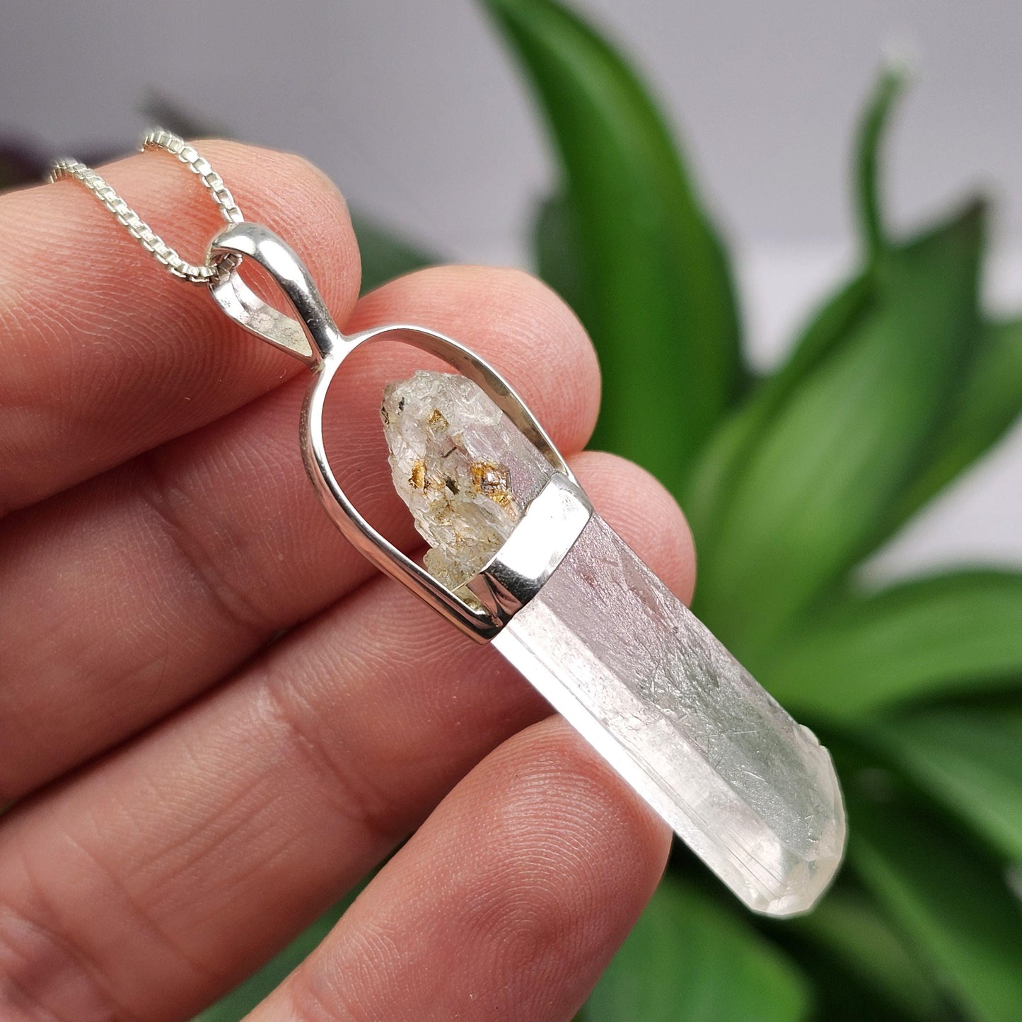 UV Reactive Spodumene with Spessartine Garnet Pendant, Sterling Silver Crystal Necklace