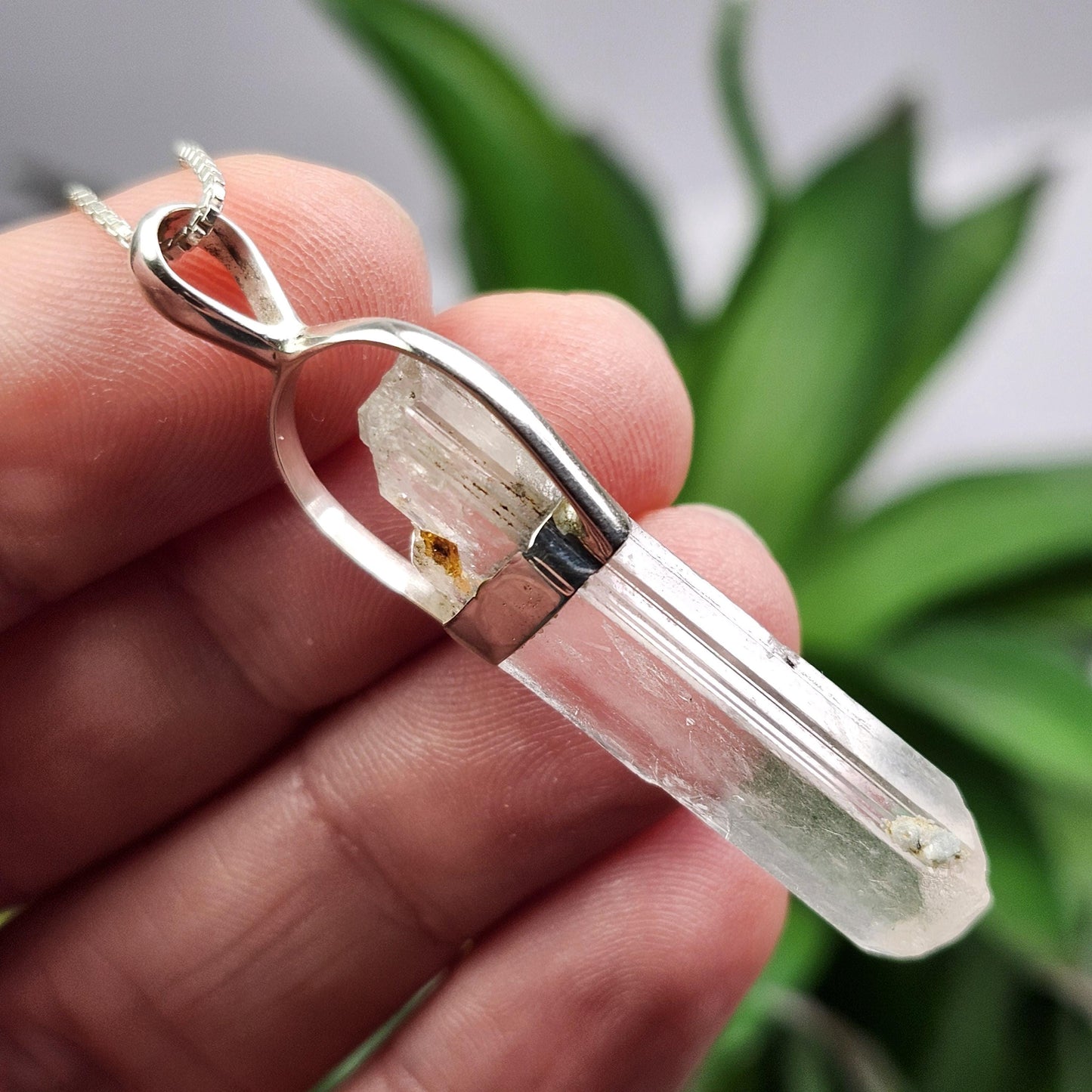 UV Reactive Spodumene with Spessartine Garnet Pendant, Sterling Silver Crystal Necklace