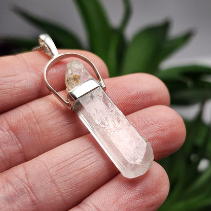 UV Reactive Spodumene with Spessartine Garnet Pendant, Sterling Silver Crystal Necklace