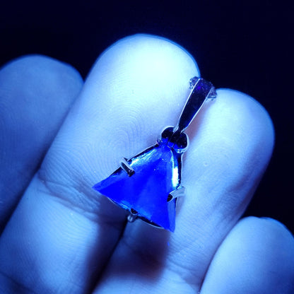 UV Bingham Blue Fluorite Pendant, Sterling Silver Crystal Necklace