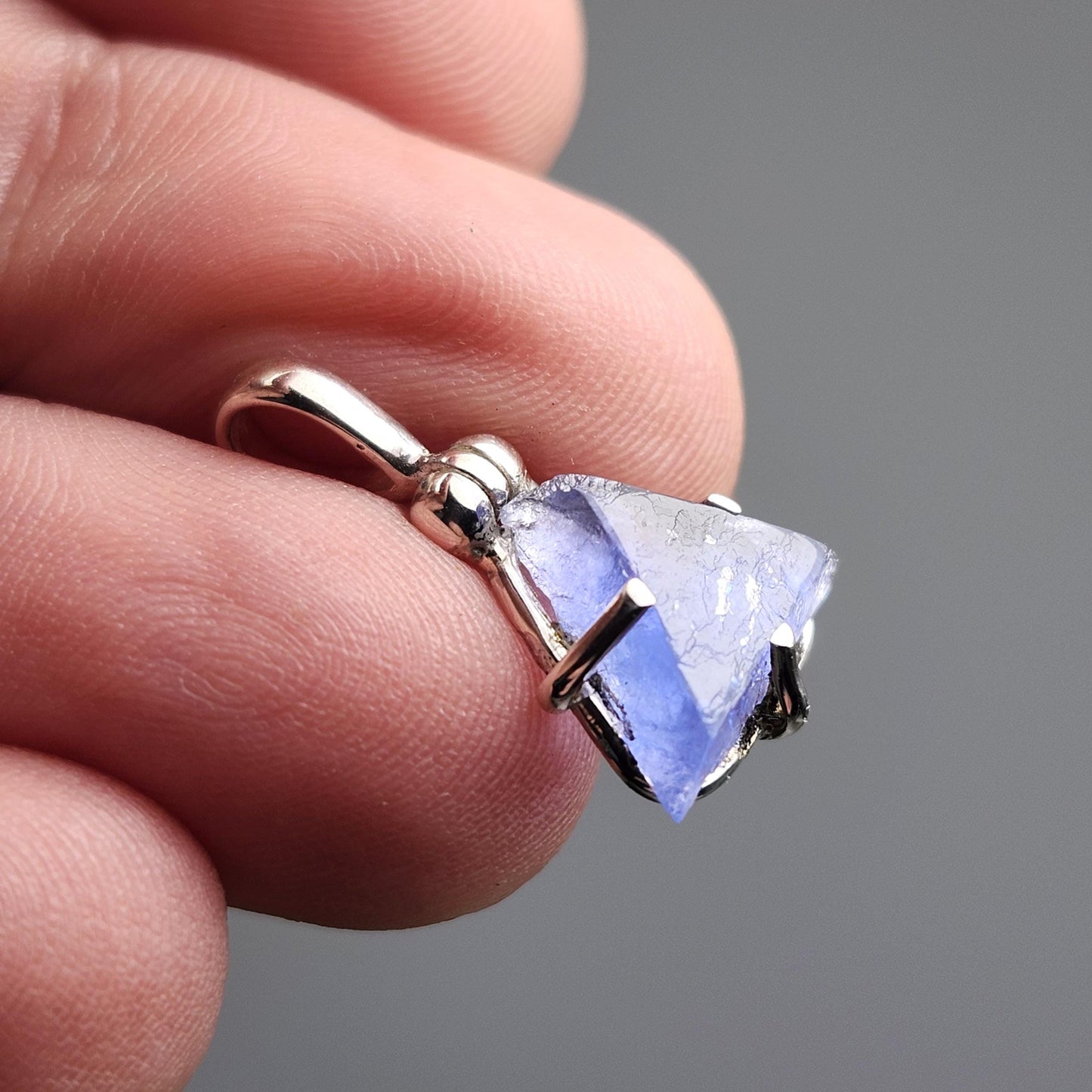 UV Bingham Blue Fluorite Pendant, Sterling Silver Crystal Necklace