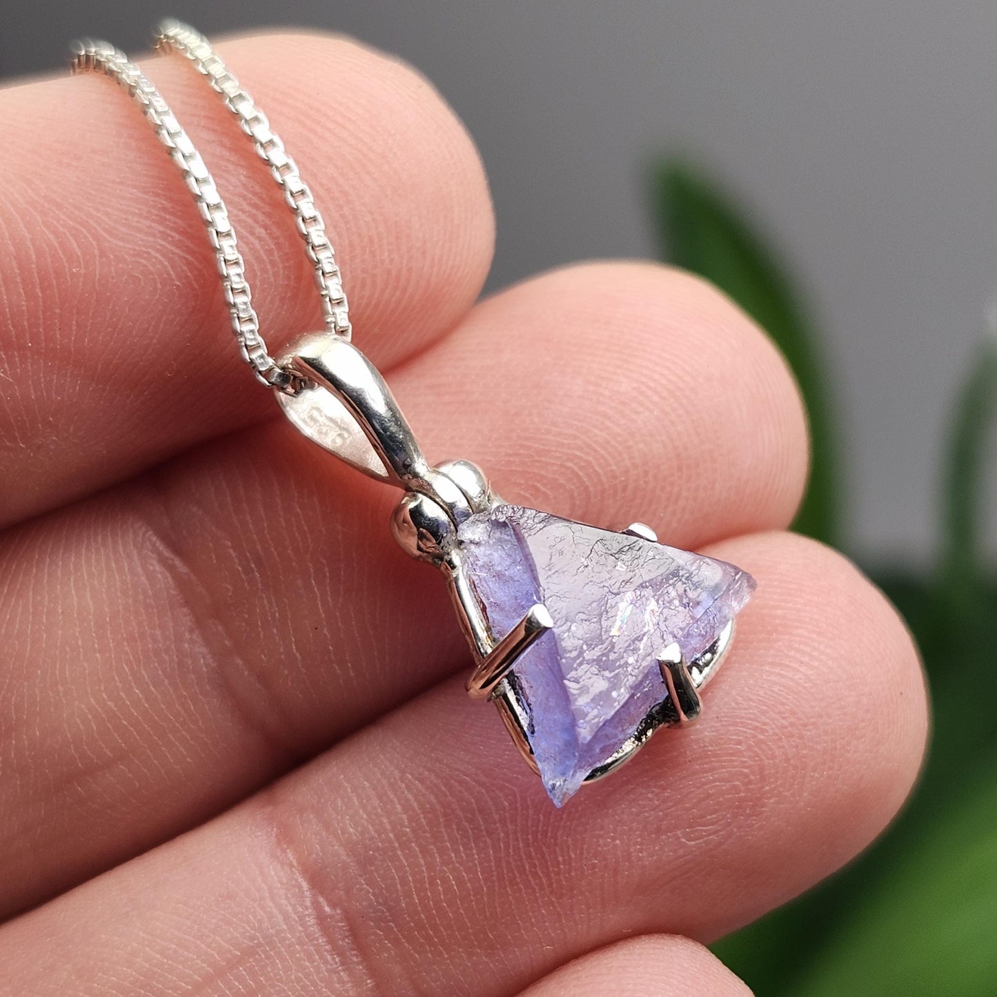 UV Bingham Blue Fluorite Pendant, Sterling Silver Crystal Necklace