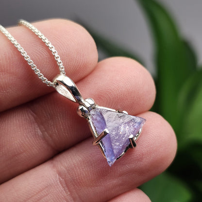 UV Bingham Blue Fluorite Pendant, Sterling Silver Crystal Necklace