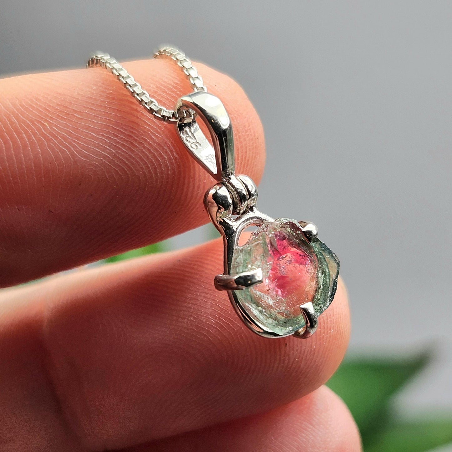 Watermelon Tourmaline Slice Pendant, Sterling Silver Tourmaline Necklace