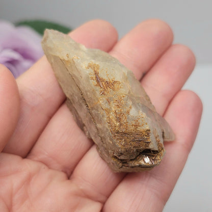 Golden Sagenite Rutile in Diamantina Quartz 41g, Brazilian Geometric Rutilated Quartz