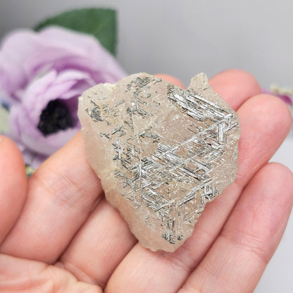 Silver Sagenite Rutile in Quartz 31g, Brazilian Geometric Rutilated Quartz