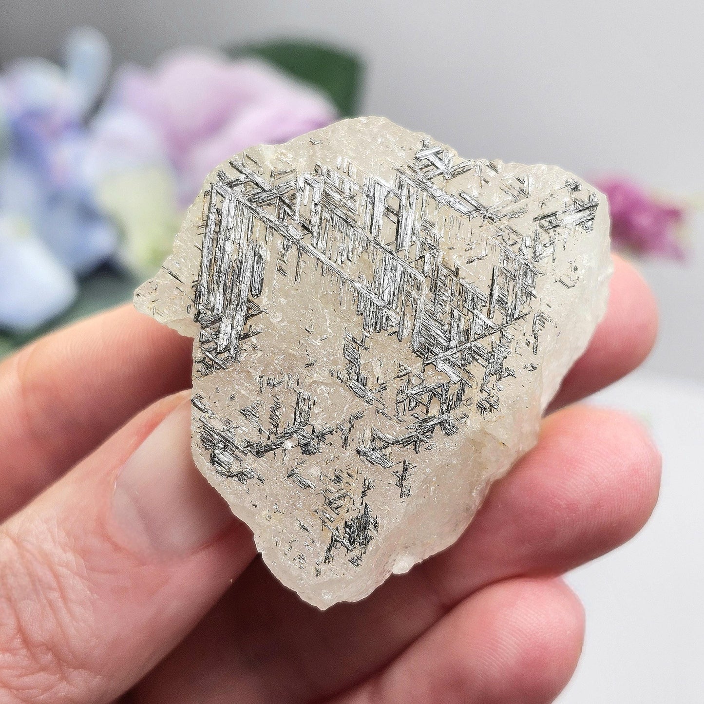 Silver Sagenite Rutile in Quartz 31g, Brazilian Geometric Rutilated Quartz