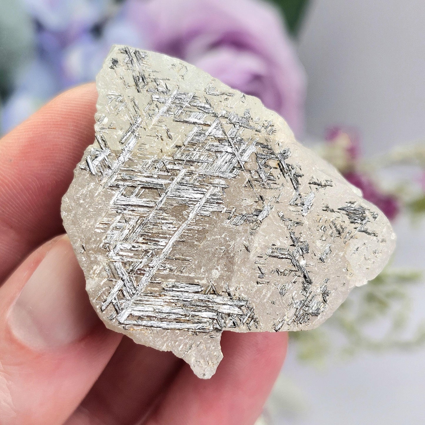 Silver Sagenite Rutile in Quartz 31g, Brazilian Geometric Rutilated Quartz