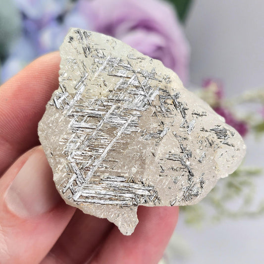 Silver Sagenite Rutile in Quartz 31g, Brazilian Geometric Rutilated Quartz