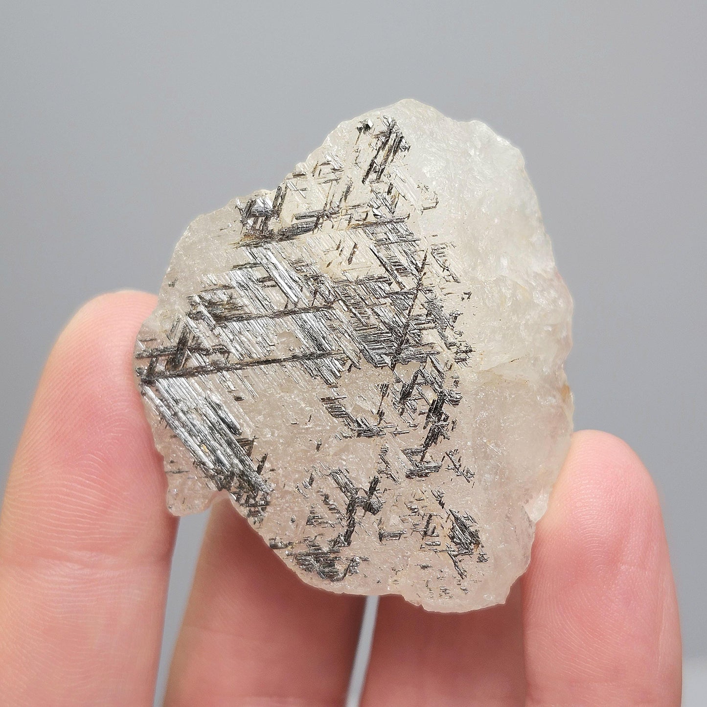 Silver Sagenite Rutile in Quartz 31g, Brazilian Geometric Rutilated Quartz