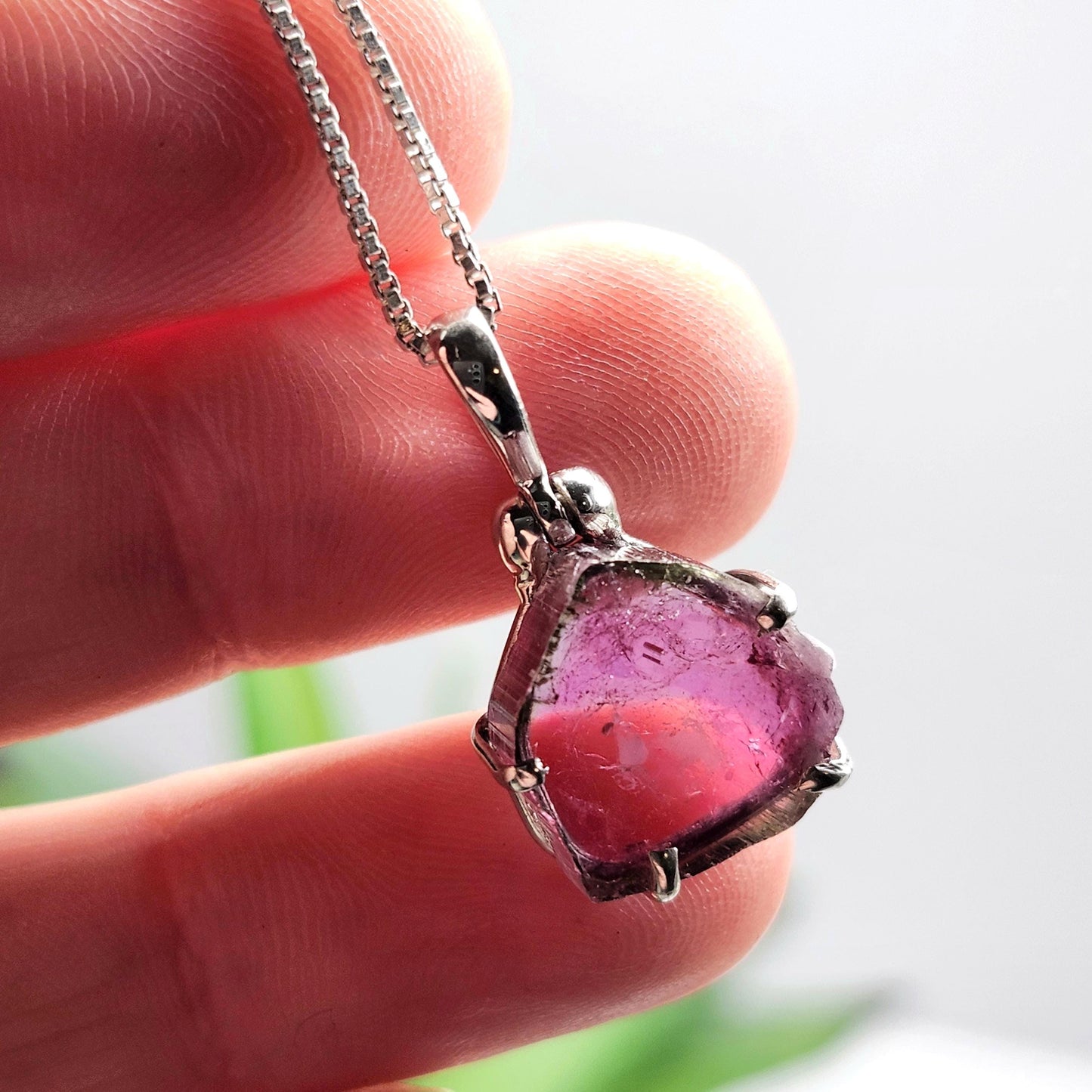 Pink Tourmaline Pendant, Polished Crystal Slice Sterling Silver Necklace