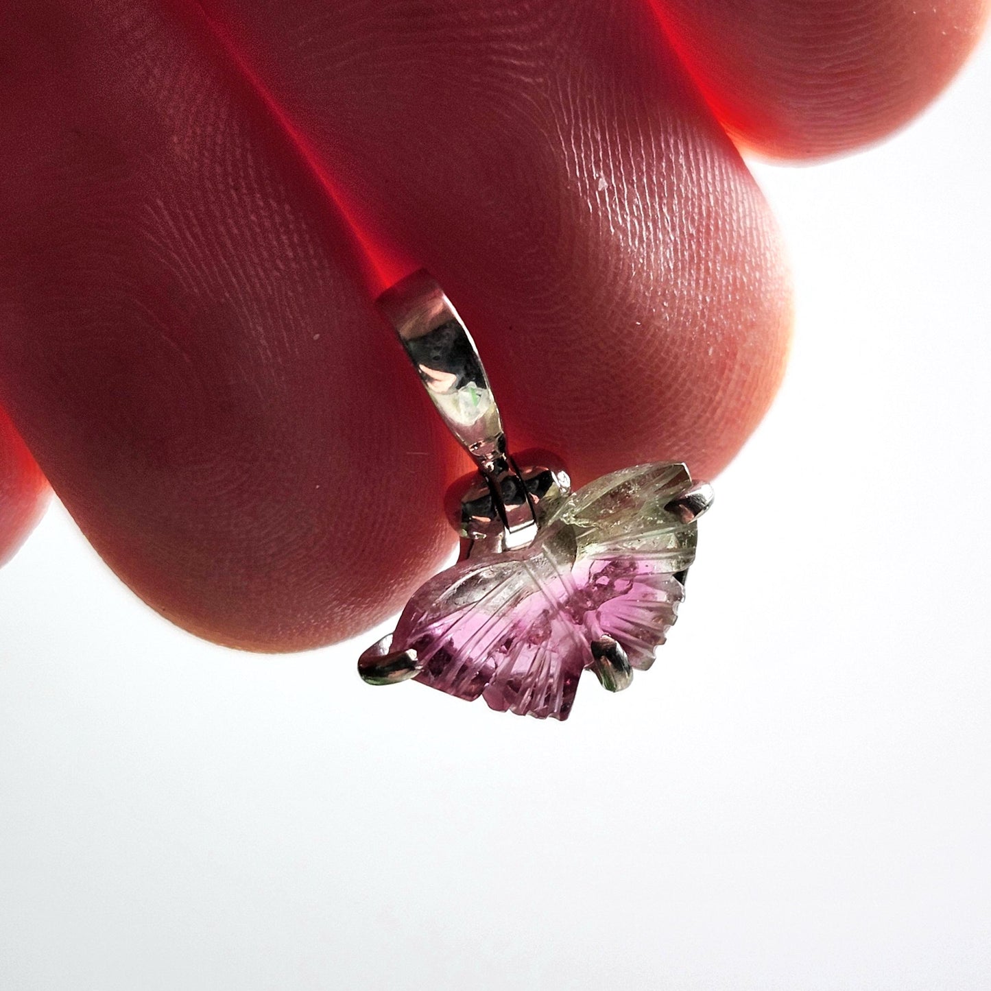 Watermelon Tourmaline Butterfly Pendant, Sterling Silver Tourmaline Crystal Necklace
