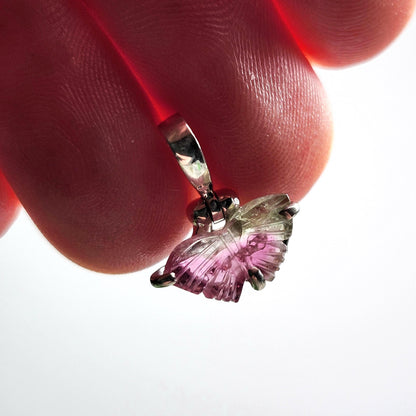 Watermelon Tourmaline Butterfly Pendant, Sterling Silver Tourmaline Crystal Necklace