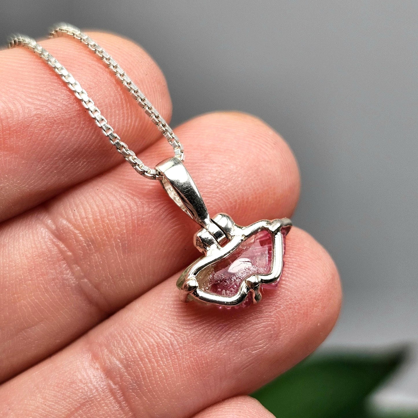 Watermelon Tourmaline Butterfly Pendant, Sterling Silver Tourmaline Crystal Necklace