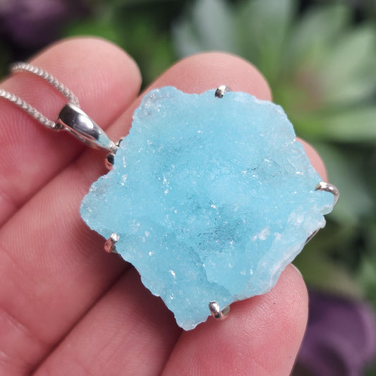 Blue Hemimorphite Pendant, Sterling Silver Hemimorphite Crystal Necklace