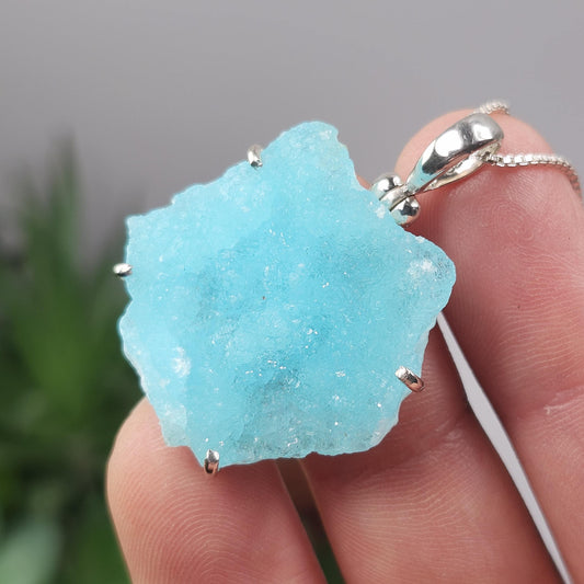 Blue Hemimorphite Pendant, Sterling Silver Hemimorphite Crystal Necklace
