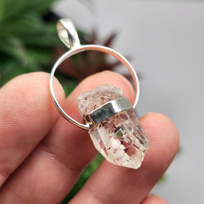 Red Lepidocrocite Quartz Pendant, Disco Fire Sterling Silver Necklace