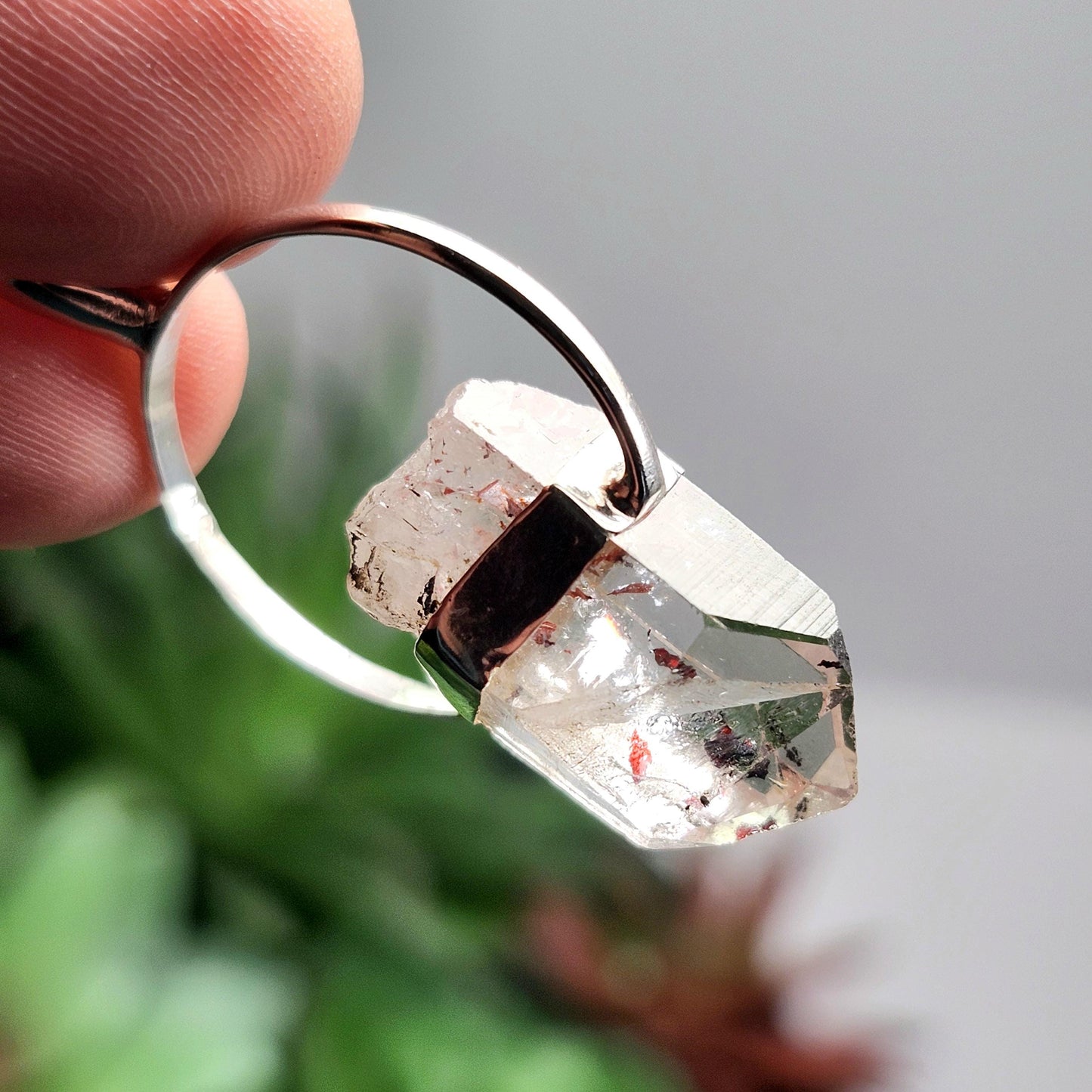 Red Lepidocrocite Quartz Pendant, Disco Fire Sterling Silver Necklace