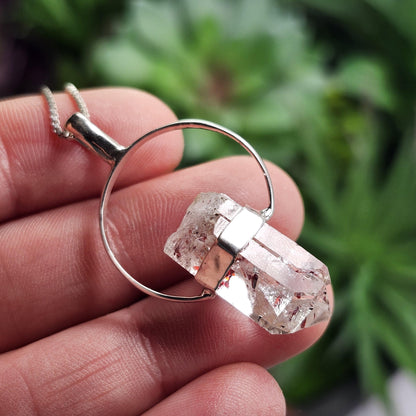 Red Lepidocrocite Quartz Pendant, Disco Fire Sterling Silver Necklace