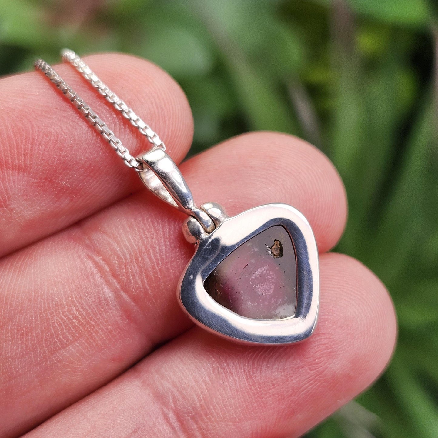 Watermelon Tourmaline Slice Pendant, Sterling Silver Tourmaline Pink & Green Necklace