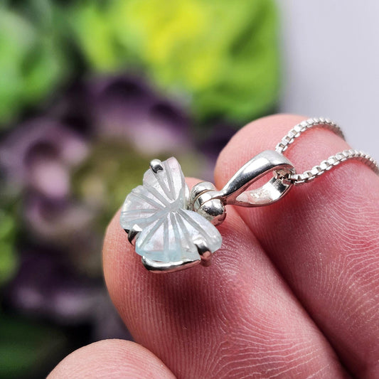 Blue Tourmaline Butterfly Pendant, Sterling Silver Crystal Necklace
