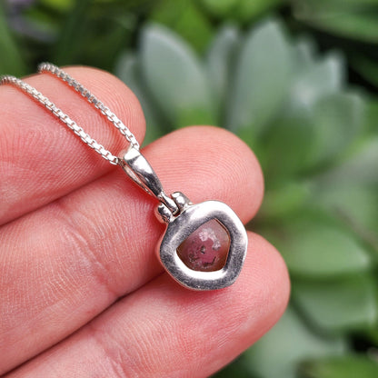 Watermelon Tourmaline Slice Pendant, Sterling Silver Tourmaline Necklace