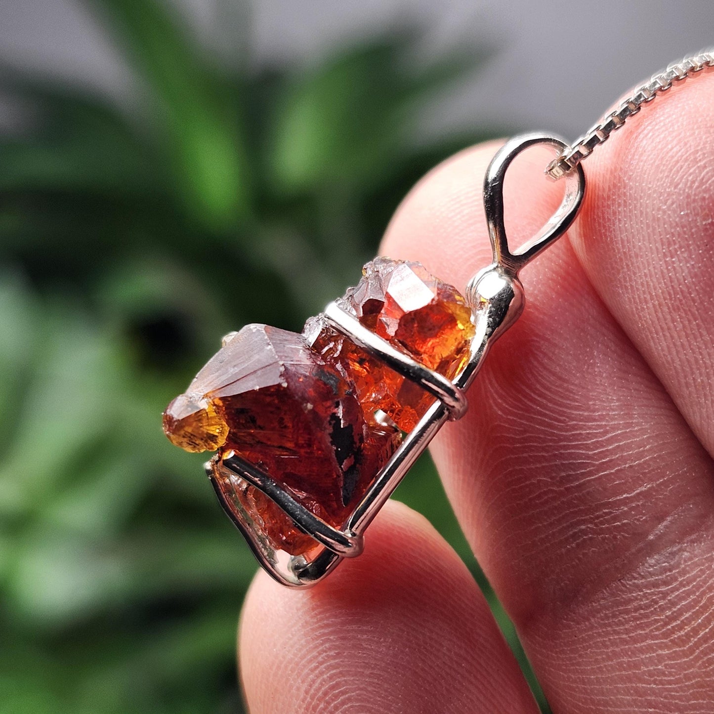 Orange Zincite Pendant, Sterling Silver Polish Zincite Crystal Necklace