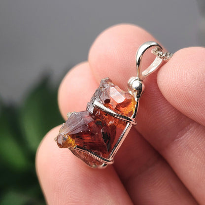 Orange Zincite Pendant, Sterling Silver Polish Zincite Crystal Necklace