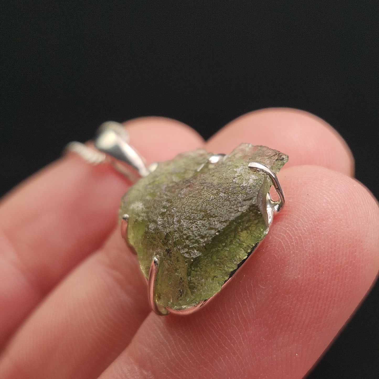 Genuine Moldavite Pendant, Authentic Moldavite Tektite Sterling Silver Jewelry